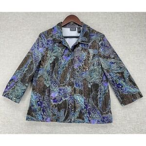 Additions By Chicos Jacket Womens Size 2 (L/12) Brown Purple Floral Button Front